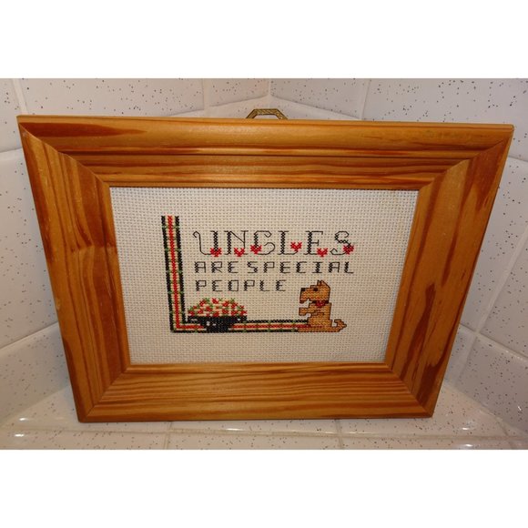 Vintage Framed Cross Stitch Uncles Are Special People Wall Hanging flowers dog - Picture 4 of 10
